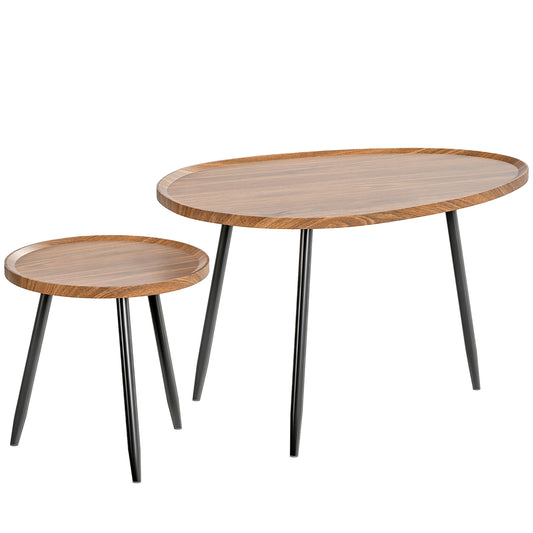 Photo of HOMCOM Nesting Coffee Table Set of 2, 80cm Modern Stacking End Side Table with Metal Legs for Living Room Bedroom Office, Chestnut Wood Effect in Effect colour on a white background