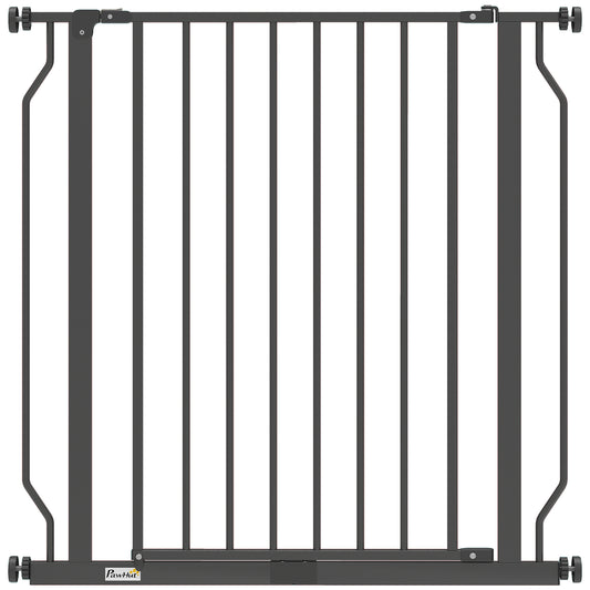 Photo of PawHut Extra Wide Dog Gate, with Door Pressure, for Doorways, Hallways, Staircases - Black in Black colour on a white background