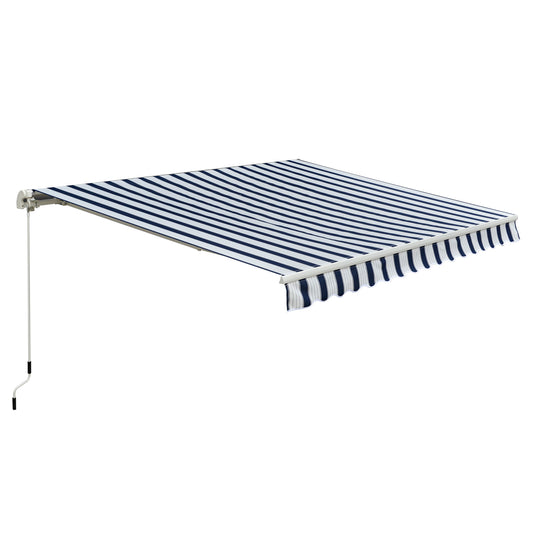 Photo of Outsunny Manual Retractable Awning, 3x2.5 m-Blue/White Stripes in Stripes colour on a white background