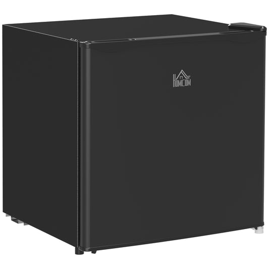 Photo of HOMCOM 46 Litre Table Top Mini Fridge, Small Fridge with Ice Box, Reversible Door, Adjustable Temperature and Legs for Bedrooms, Home Office, Black in Black colour on a white background