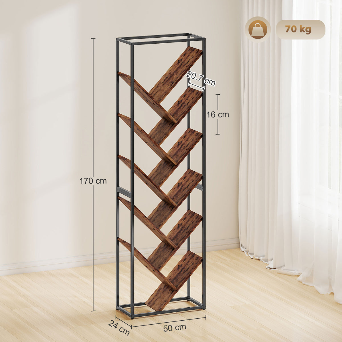 HOMCOM 10 Shelf Industrial-Style Bookshelf - Black/Brown