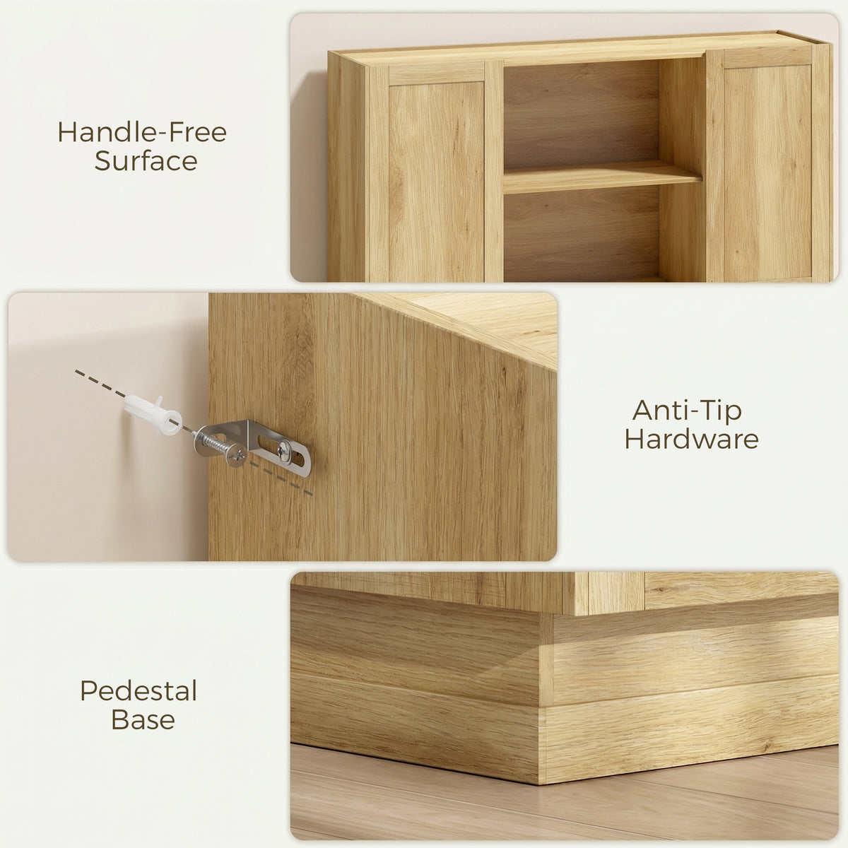 HOMCOM Sideboard Buffet Cabinet, 133 cm Storage Cabinet with 2 Open Shelves, 2 Cupboards and Soft Close Doors, Natural