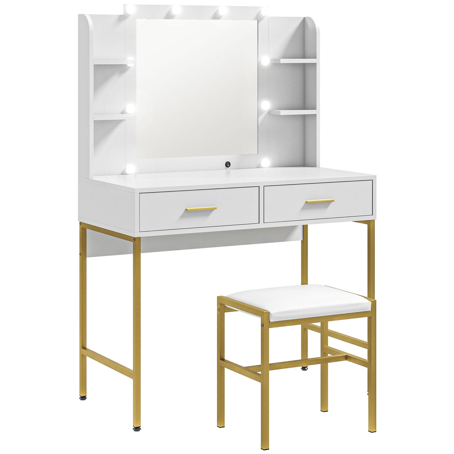 Photo of HOMCOM Dressing Table Set, with Storage and Stool - White in White colour on a white background