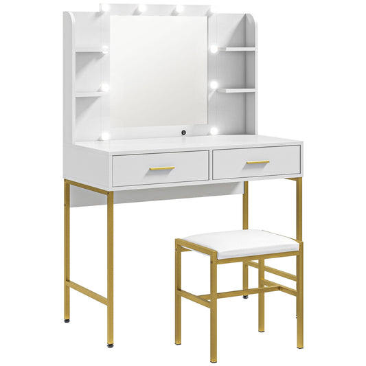 Photo of HOMCOM Dressing Table Set, with Storage and Stool - White in White colour on a white background