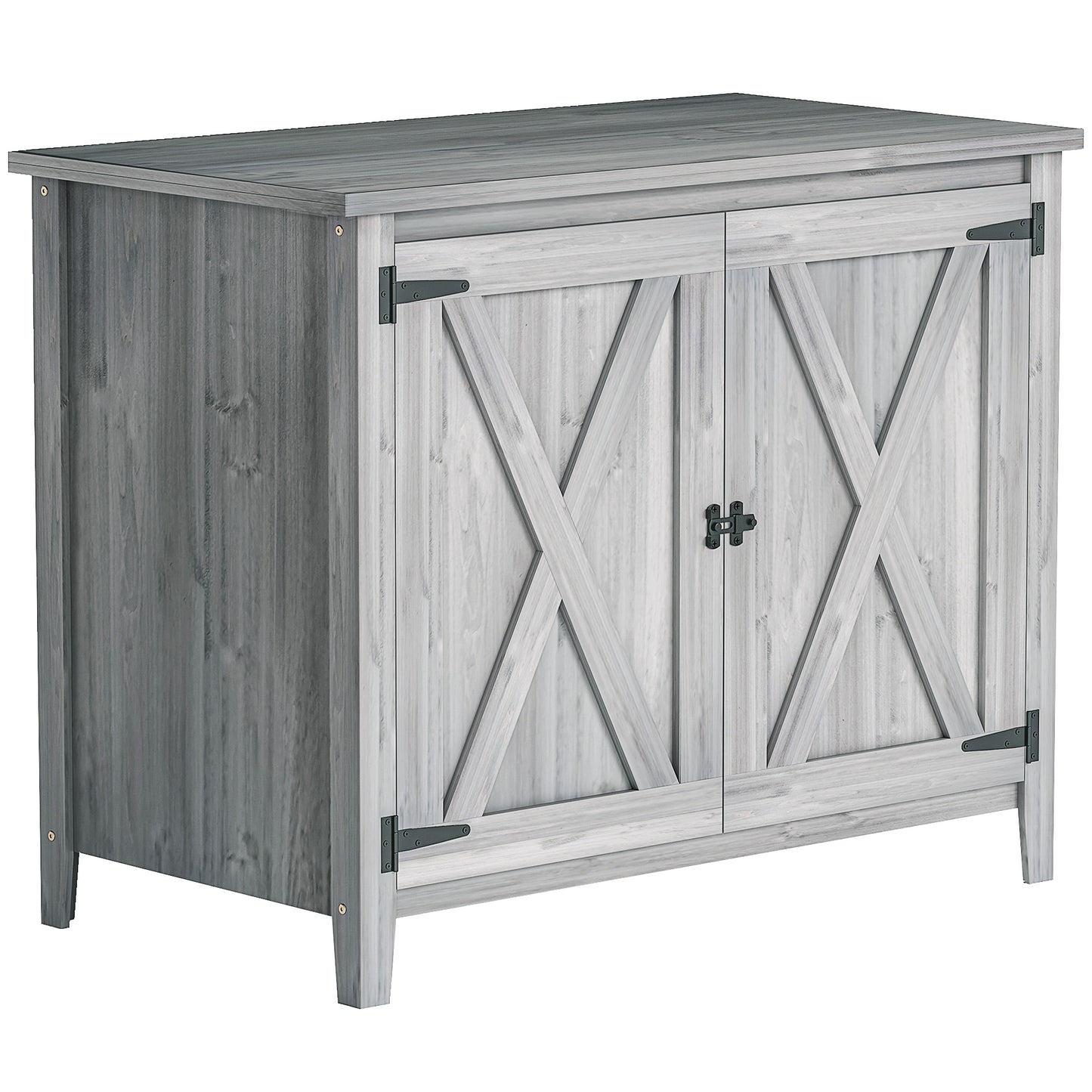 Photo of Outsunny Wooden Garden Shed, Outdoor Fir Wood Storage Shed with Shelf and Double Doors, Light Grey in Grey colour on a white background