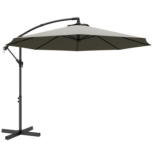 Photo of Outsunny 3m Overhanging Cantilever Parasol, with Cross Base - Light Grey in Grey colour on a white background