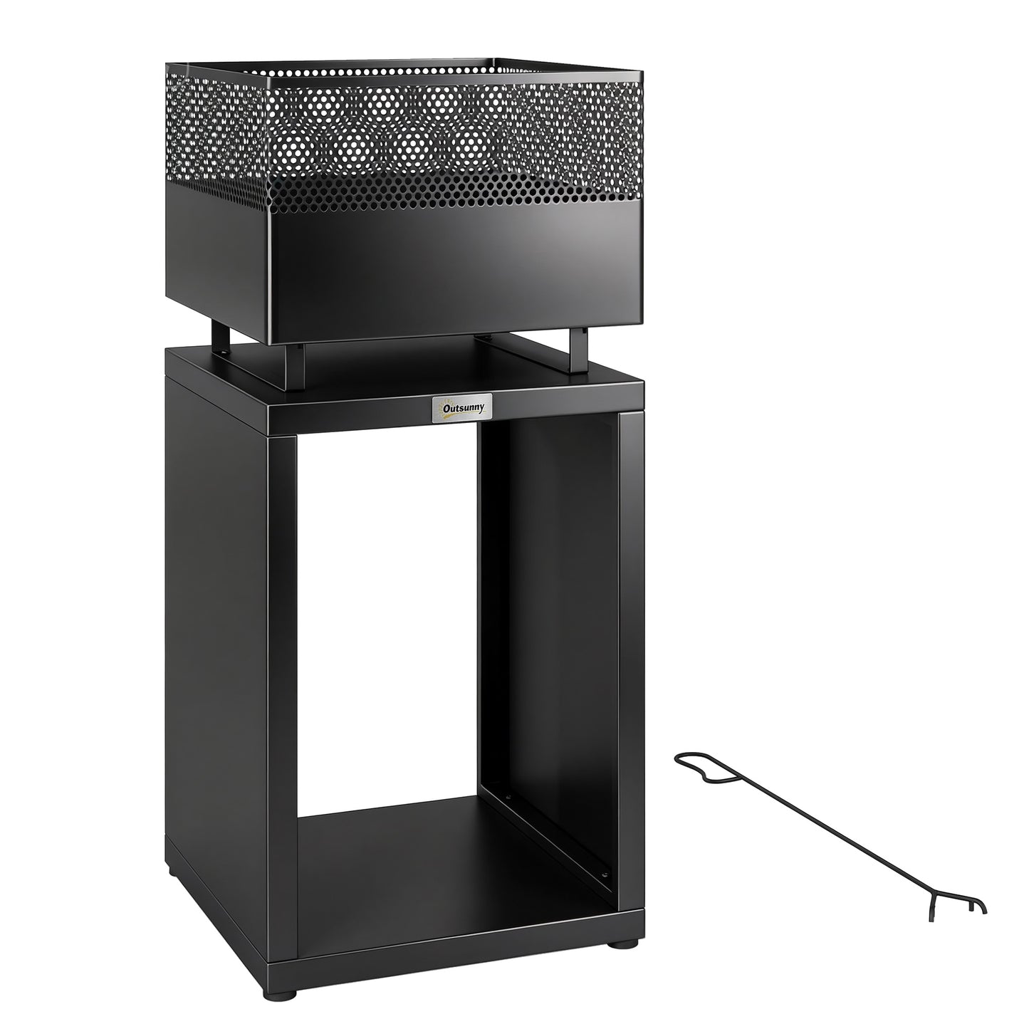 Photo of Outsunny Outdoor Fire Pit with Wood Storage Wood Burning Firepit with Mesh Sides 87 cm Black in Black colour on a white background