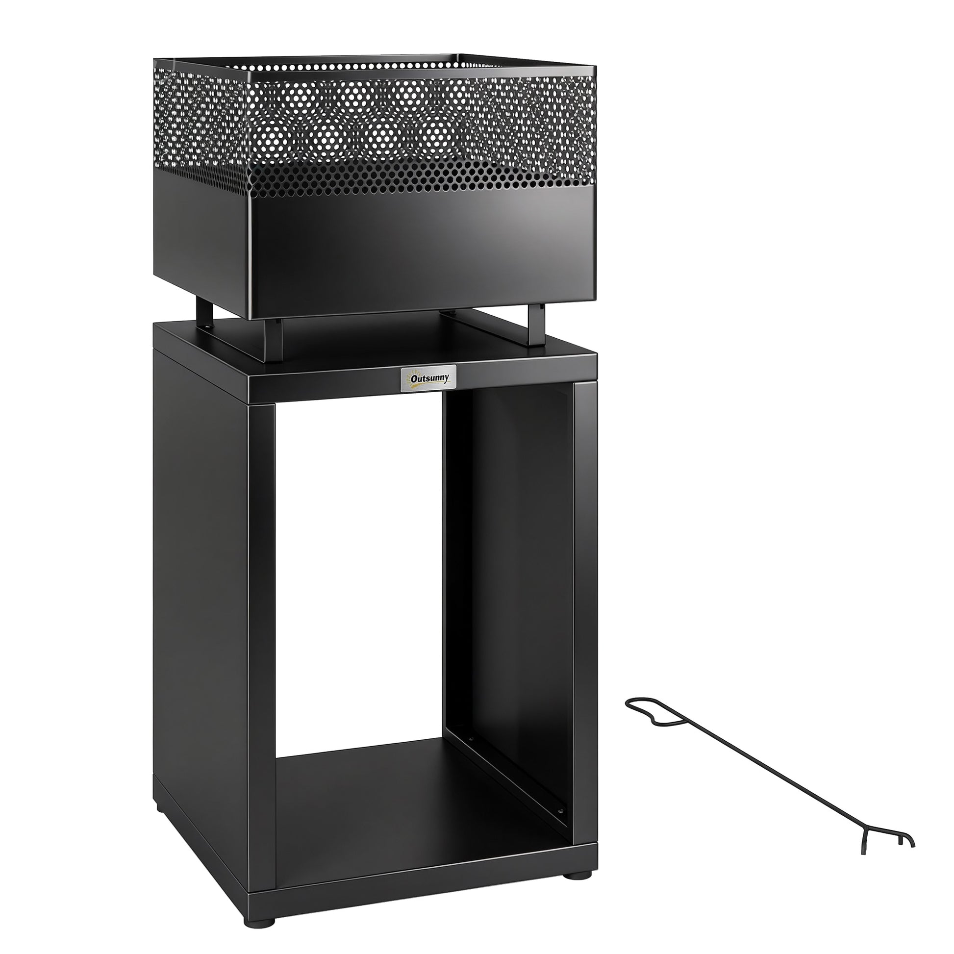 Photo of Outsunny Outdoor Fire Pit with Wood Storage Wood Burning Firepit with Mesh Sides 87 cm Black in Black colour on a white background