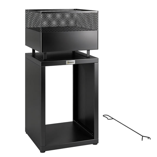 Photo of Outsunny Outdoor Fire Pit with Wood Storage Wood Burning Firepit with Mesh Sides 87 cm Black in Black colour on a white background