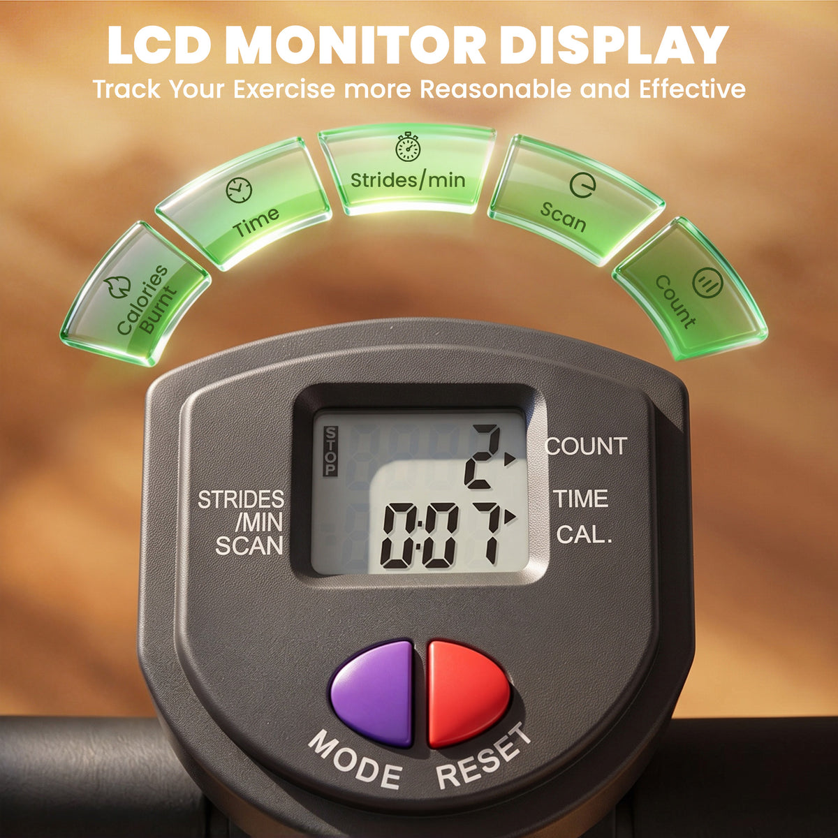 HOMCOM stepper LCD monitor with count, time, calories and stride display