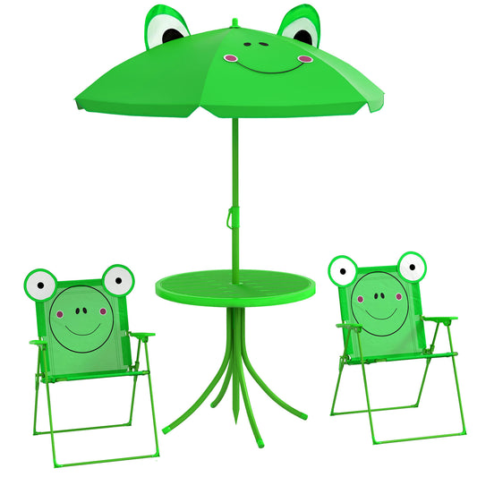 Photo of Outsunny Kids Folding Picnic Table Chair Set w/ Parasol, Green in Green colour on a white background