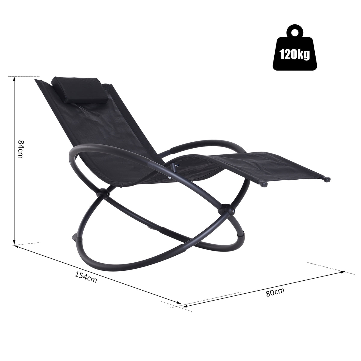 Outsunny black zero-gravity rocking patio chaise with head pillow and curved frame