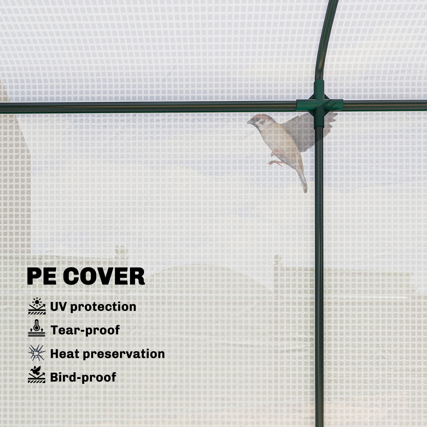 Outsunny Mini Greenhouse, Garden Tomato Growhouse with Roll-Up Door and 2 Mesh Windows, PE Cover, 200 x 75 x 188 cm, White