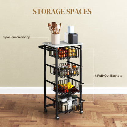 HOMCOM rolling kitchen island with four pull-out baskets and a spacious worktop