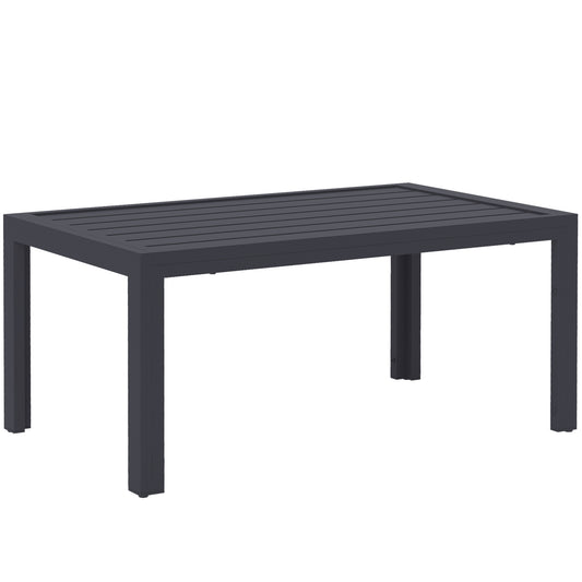 Photo of Outsunny Outdoor Side Table, Rectangular Patio Coffee Side Table with Steel Frame and Slat Tabletop for Garden, Balcony, Grey in Grey colour on a white background