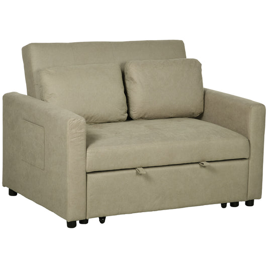 Photo of HOMCOM Loveseat Sofa Bed, Convertible Bed Settee with 2 Pillows, Side Pockets, Light Brown in Brown colour on a white background