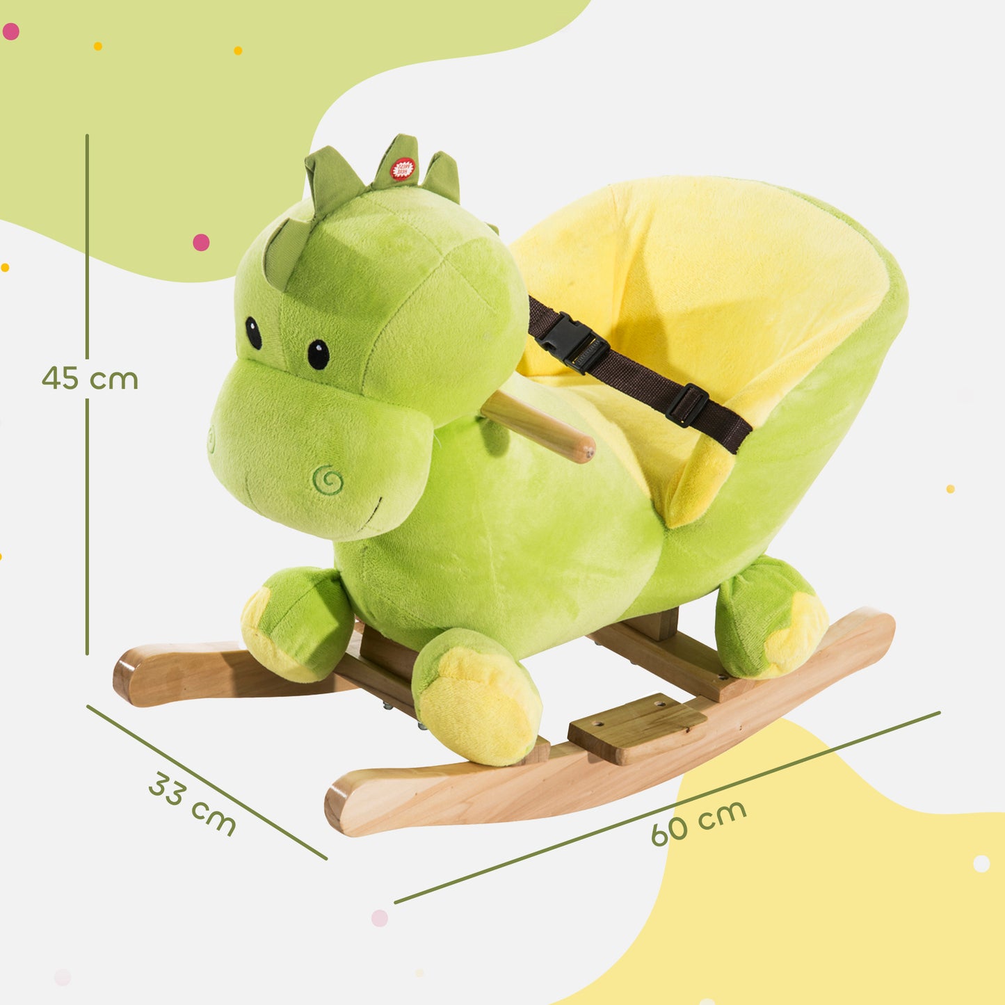 HOMCOM Kids Rocking Horse, Plush Ride-On Dinosaur Seat, with Seat Seat Belt, 32 Songs, Ride-On Horse