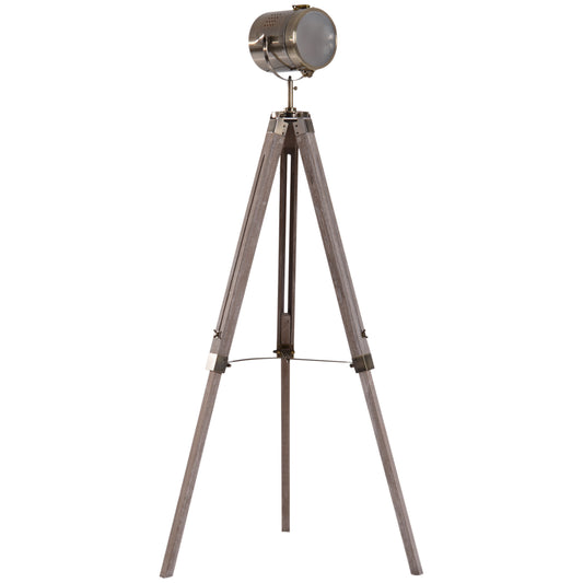 Photo of HOMCOM Industrial Tripod Floor Lamp, Nautical Searchlight with Adjustable Height, Wood Legs, E14 Lamp Base for Living Room, Bedroom, Grey and Bronze in Bronze colour on a white background