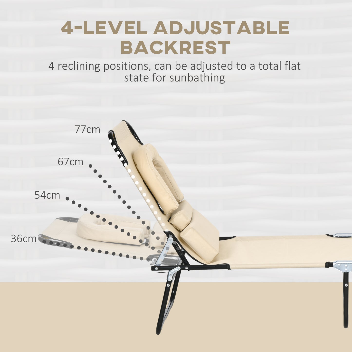Outsunny Folding Sun Loungers Set of 2 with Face Hole, 4-Position Adjustable Backrest Garden Recliner Chairs Sunbeds, Outdoor Lounge Chairs with 600 D Oxford Cloth Seat, Pillow for Beach, Sand