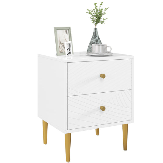 Photo of HOMCOM Elegant Two-Drawer Bedside Table - White/Gold-Tone in White/Gold-Tone colour on a white background