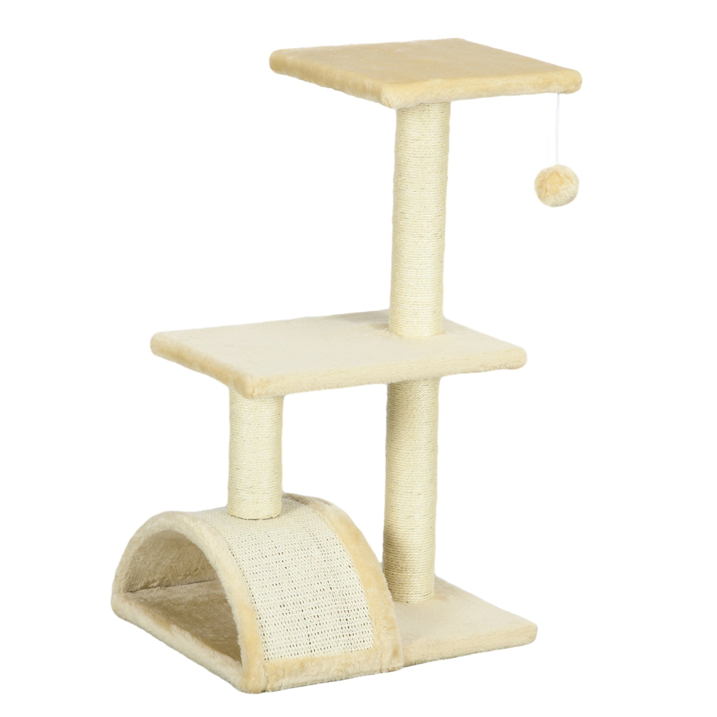 Photo of PawHut 72cm Cat Tree with Scratching Post, Pad for Indoor Cats - Cream White in White colour on a white background