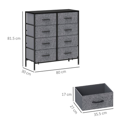 Fabric dresser measuring 80 by 30 by 81.5 cm, with eight drawers