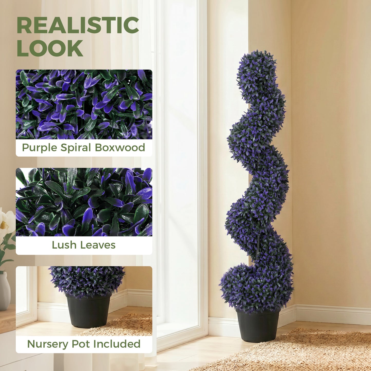 HOMCOM Decorative Artificial Plants Set of 2, UV Resistant Fake Plants in Pot for Indoor Outdoor Decor, 120 cm, Purple