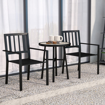 Outsunny black patio bistro set with two chairs and round gray-top table