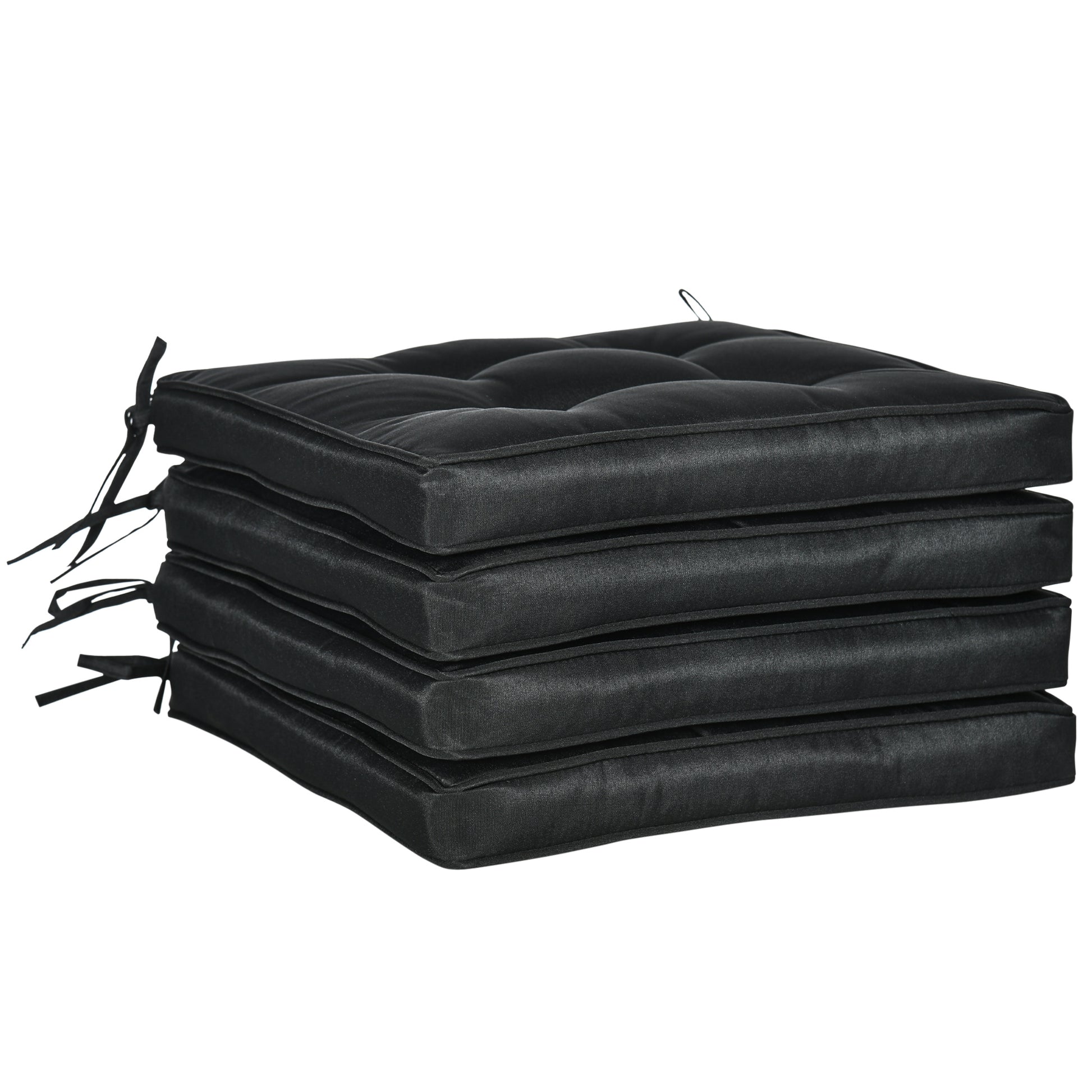 Photo of Outsunny Set of 4 Garden Seat Cushion with Ties, 42 x 42cm Replacement Dining Chair Seat Pad, Black in Black colour on a white background