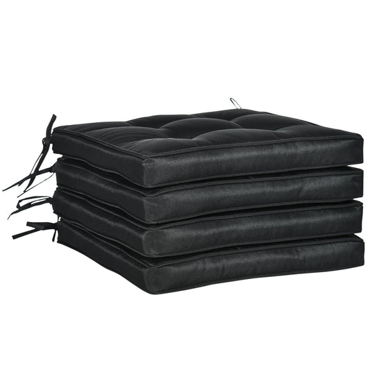Photo of Outsunny Set of 4 Garden Seat Cushion with Ties, 42 x 42cm Replacement Dining Chair Seat Pad, Black in Black colour on a white background