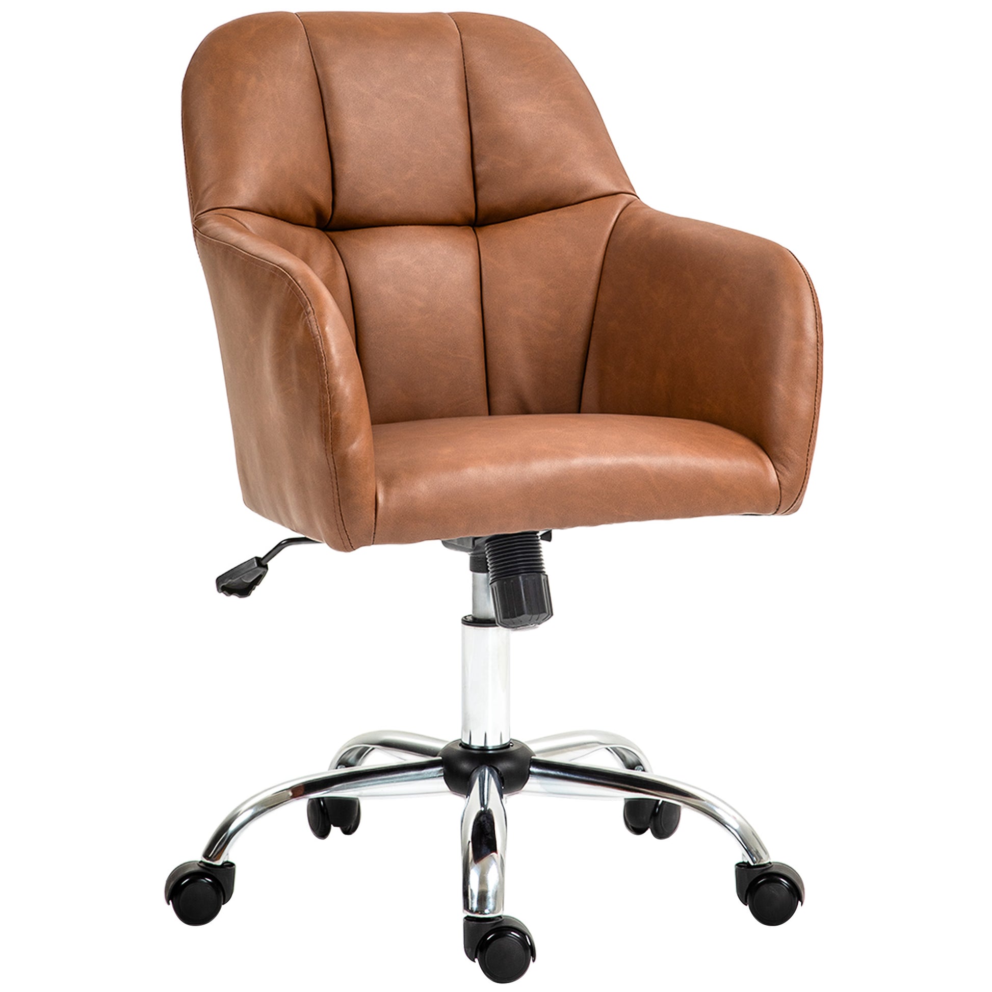 Photo of HOMCOM Faux Leather Tub Office Chair, with Wheels - Brown in Brown colour on a white background