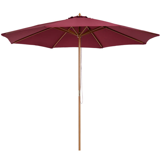 Photo of Outsunny 3(m) Garden Parasol, Pulley Operated Patio Umbrella, Wooden Table Market Umbrella with Rope Pulley Mechanism and 8 Ribs, Wine Red in Red colour on a white background