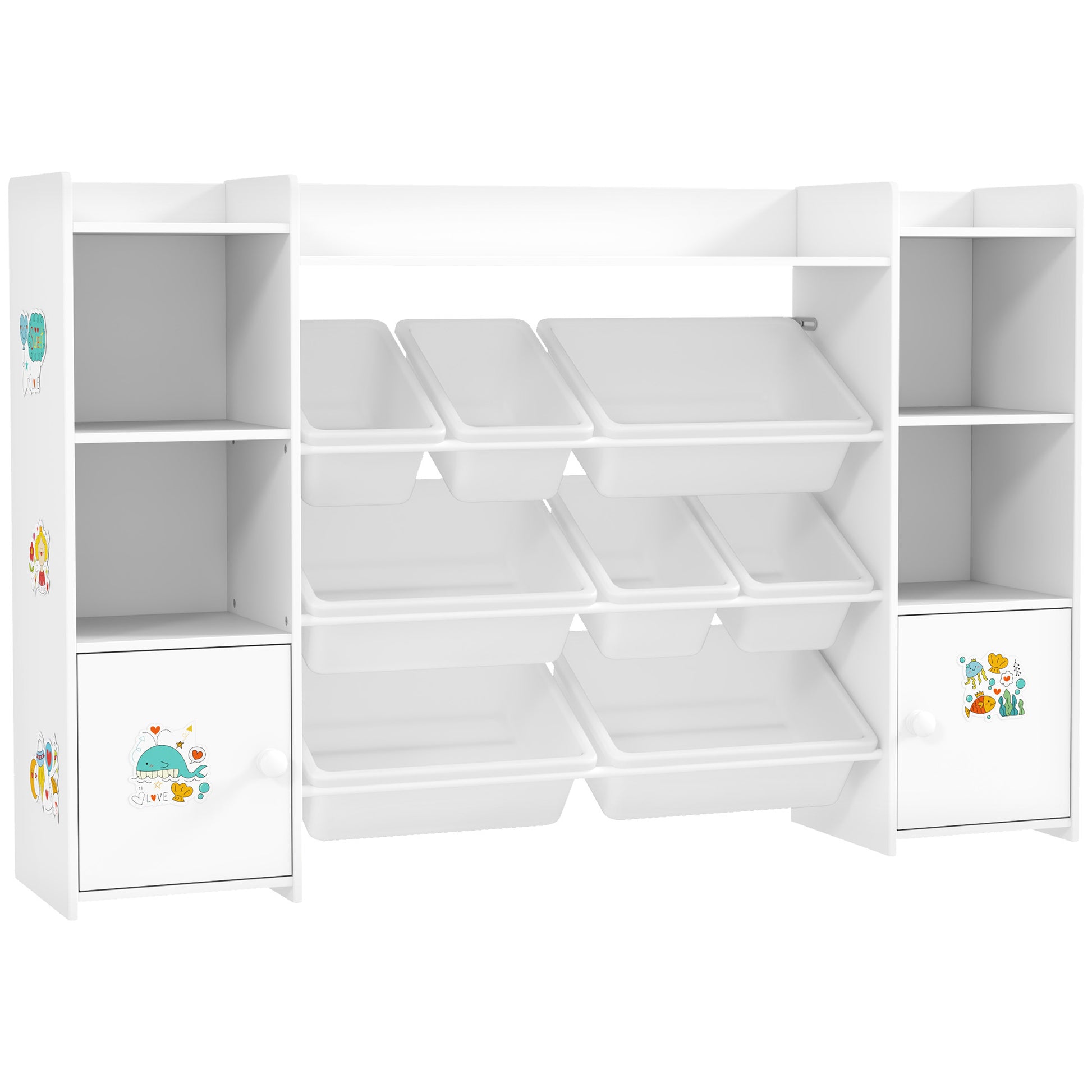 Photo of AIYAPLAY Kids Toy Organizers and Storage with 8 Removable Storage Bins and Bookshelf, White in White colour on a white background
