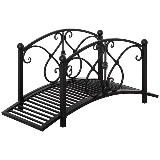 Photo of Outsunny 102L x 48W x 49H Classic Metal Garden Bridge with Safety Railings Arc Footbridge Decorative Pond Bridge for Backyard Creek Stream, Black in Black colour on a white background