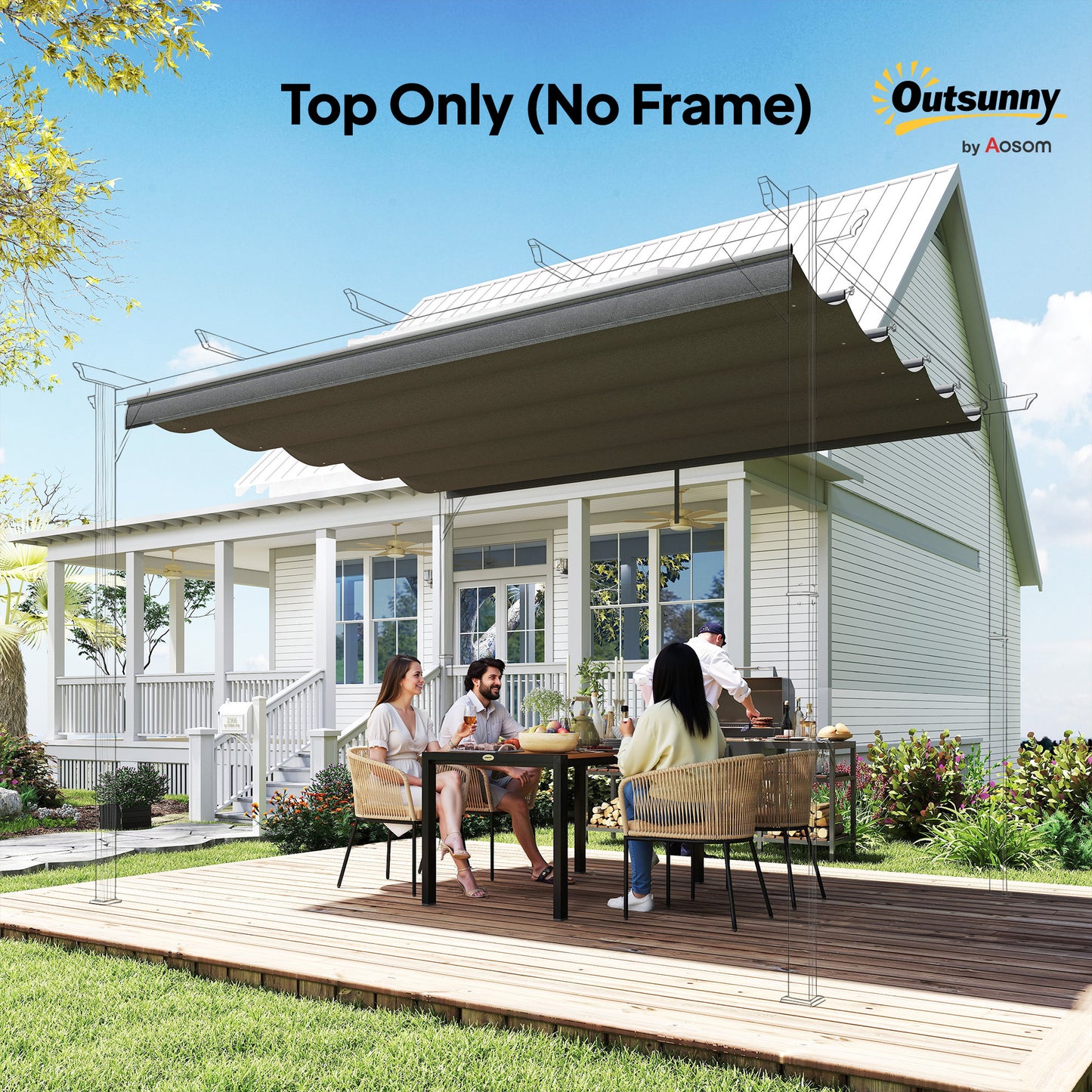 Outsunny Retractable Pergola Cover, 2.55 x 2.5 m Replacement Canopy Fabric for 3 x 3 m Frame, Roof Top Only, Dark Grey