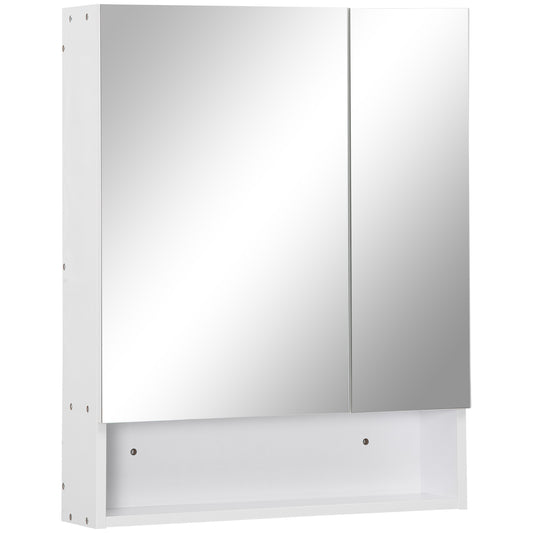 Photo of kleankin Bathroom Cabinet with Mirror, Wall Mounted Bathroom Mirror Cabinet with Adjustable Shelf, 2 Doors Storage Cupboard, White in White colour on a white background