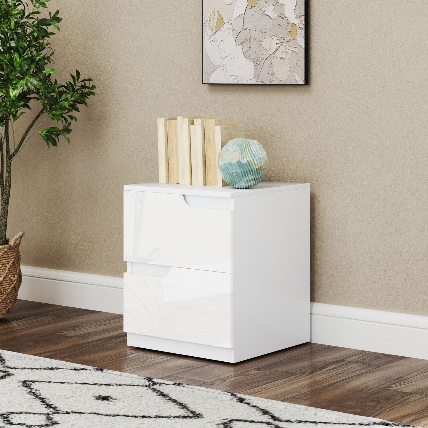 HOMCOM High Gloss Bedside Table Set of 2 - White