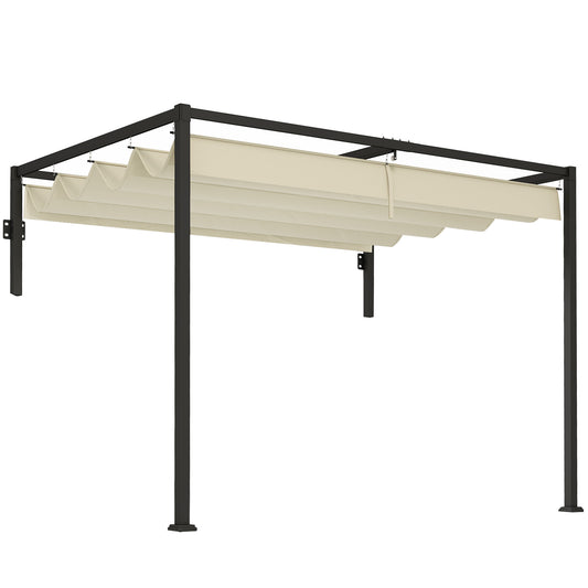 Photo of Outsunny 2 x 3(m) Lean To Steel Pergola, with Moving Fabric Canopy - Khaki in Khaki colour on a white background