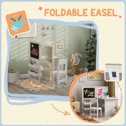 Foldable children's easel table and chair set with reversible drawing boards