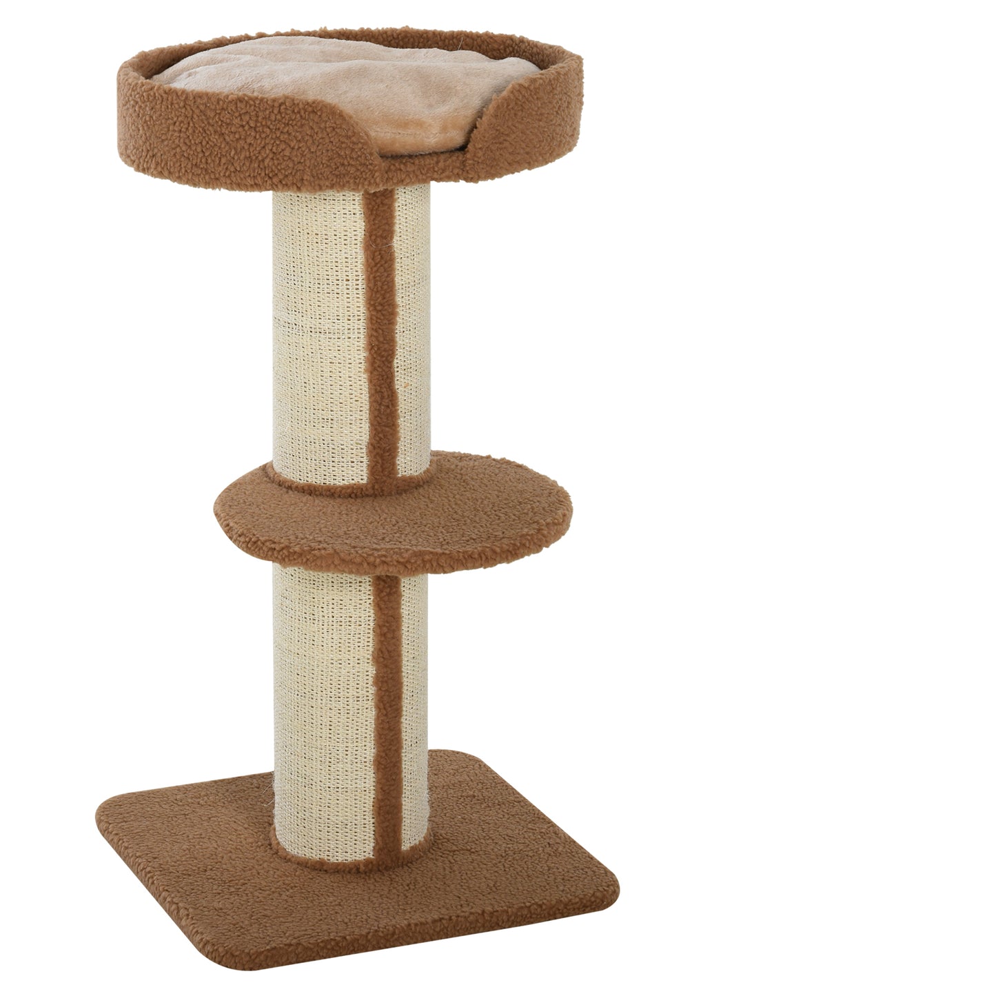 Photo of PawHut 91cm Cat Tree, Cat Tower with Scratching Post, Bed, Perch, Removable Cushion for Indoor Kittens, Brown in Brown colour on a white background