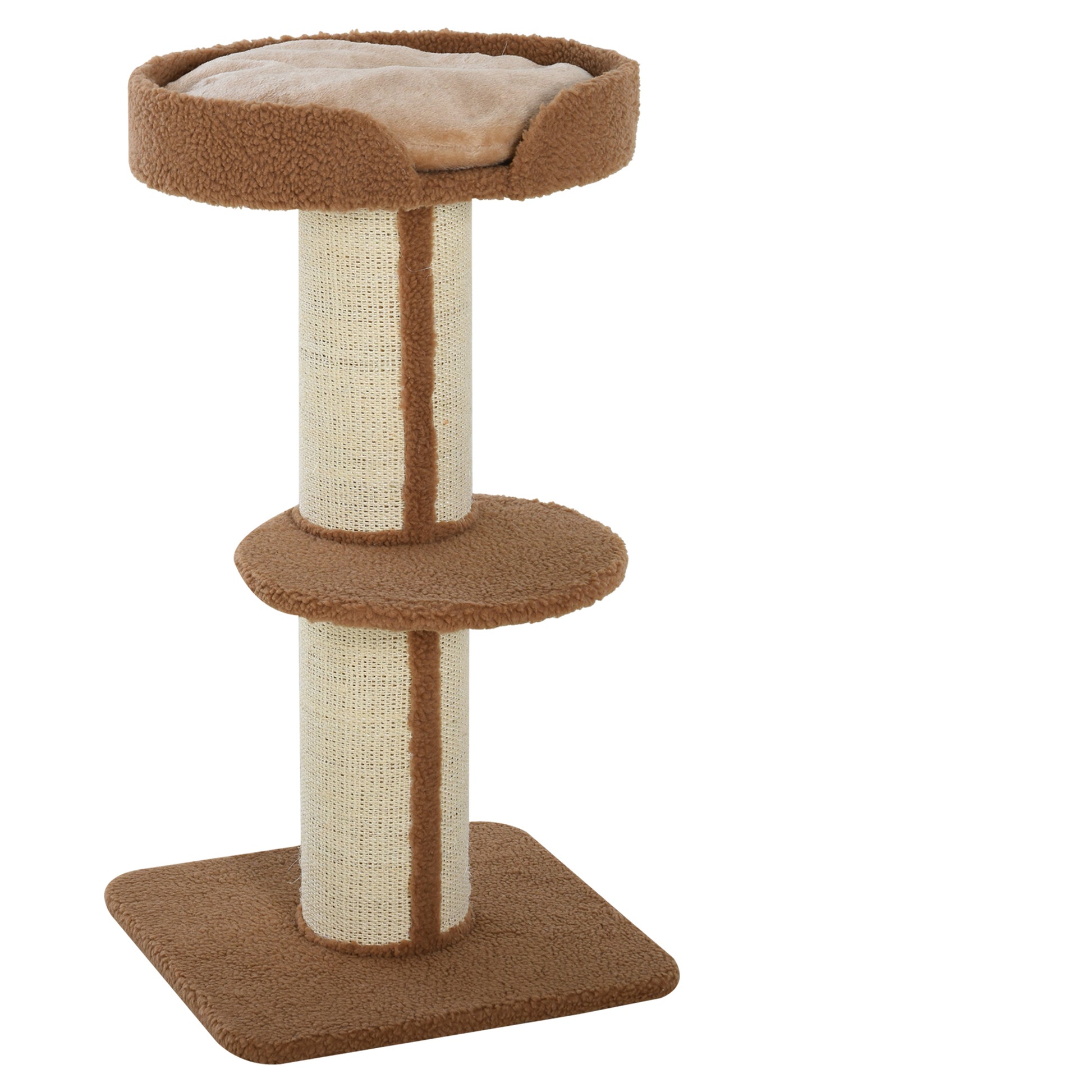 Photo of PawHut 91cm Cat Tree, Cat Tower with Scratching Post, Bed, Perch, Removable Cushion for Indoor Kittens, Brown in Brown colour on a white background