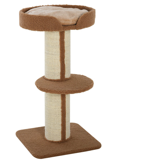 Photo of PawHut 91cm Cat Tree, Cat Tower with Scratching Post, Bed, Perch, Removable Cushion for Indoor Kittens, Brown in Brown colour on a white background