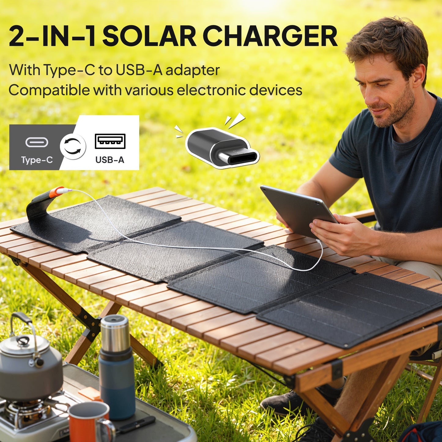 HOMCOM 36W Foldable Solar Panel, Portable Solar Charger Type-C to USB-A Charging Port, Power Supply for Outdoor