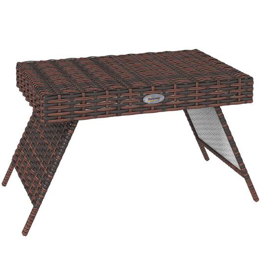 Photo of Outsunny Foldable Outdoor Side Table, Rattan Garden Coffee Table with Steel Frame, Space Saving Bistro Garden Furniture for Patio, Balcony, 60 x 41 x 41 cm, Brown in Brown colour on a white background