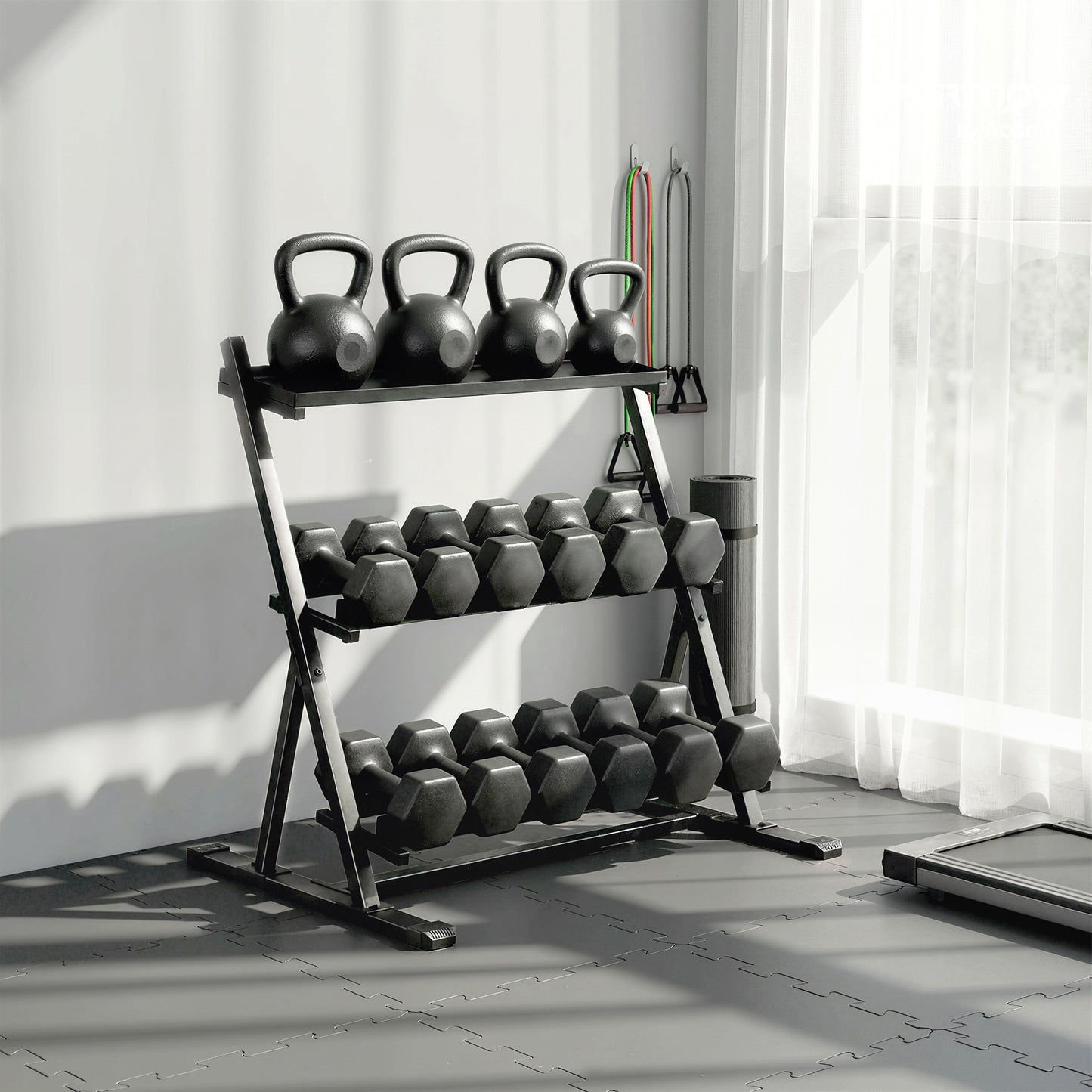 SPORTNOW 3-Tier Adjustable Dumbbell Rack, Heavy-Duty Weight Rack for Dumbbells, Kettlebells and Multiple Balls, Space-Saving Weight Storage Stand for Home Gym, 200 KG Capacity