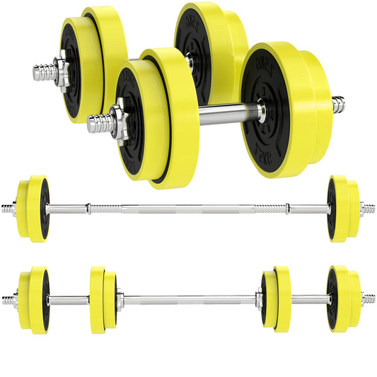 Photo of HOMCOM 20KGS 2-In-1 Dumbbell & Barbell Adjustable Set Strength Muscle Exercise Fitness Plate Bar Clamp Rod Home Gym Sports Area, Yellow in Yellow colour on a white background