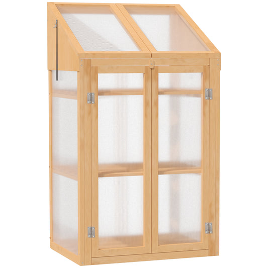Photo of Outsunny Wooden Cold Frame Polycarbonate Greenhouse with Openable Top Cover and Double Door, Grow House for Flower, Vegetable and Plants, 70 x 50 x 120cm, Grey in Grey colour on a white background
