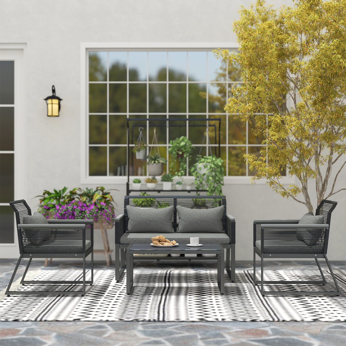 Outsunny 4 Pieces Rattan Garden Furniture Set - Charcoal Grey
