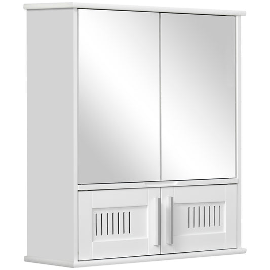 Photo of kleankin Bathroom Mirror Cabinet, Wall Mounted Storage Cupboard with Double Doors and Adjustable Shelf, Bathroom Organizer, White in White colour on a white background