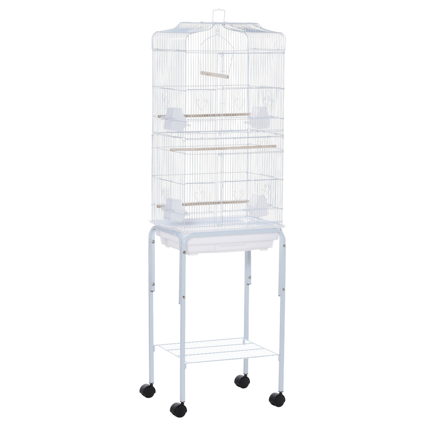 Photo of PawHut Bird Cage Budgie Cages for Finch Canary Parakeet with Stand Wheels Slide-out Tray Accessories Storage Shelf, White 46.5 x 36 x 157 cm in cm colour on a white background